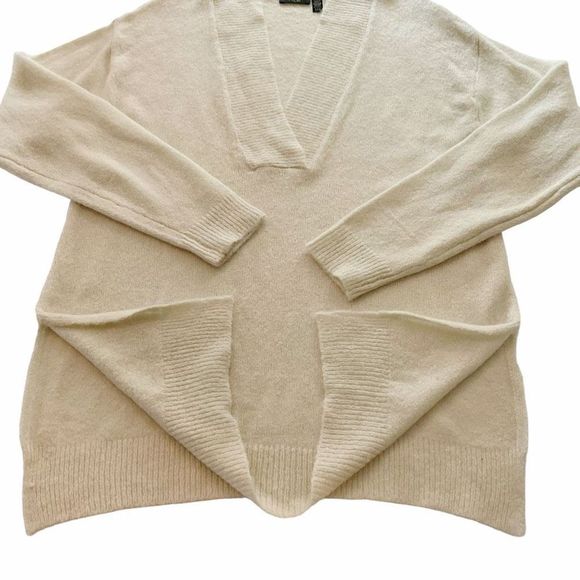 RDI Sweater Tunic V-Neck Cream Pearl Essence Side Slits Oversized Women Small - Picture 7 of 10